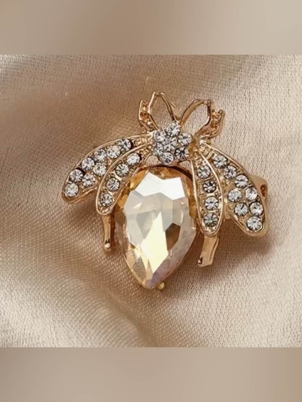 Gold Bee Crystal Brooch with Champagne Stone - Women Jewelry